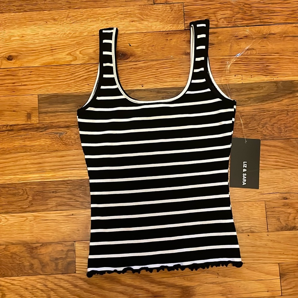 Liz and Sara top tank ribbed black n white